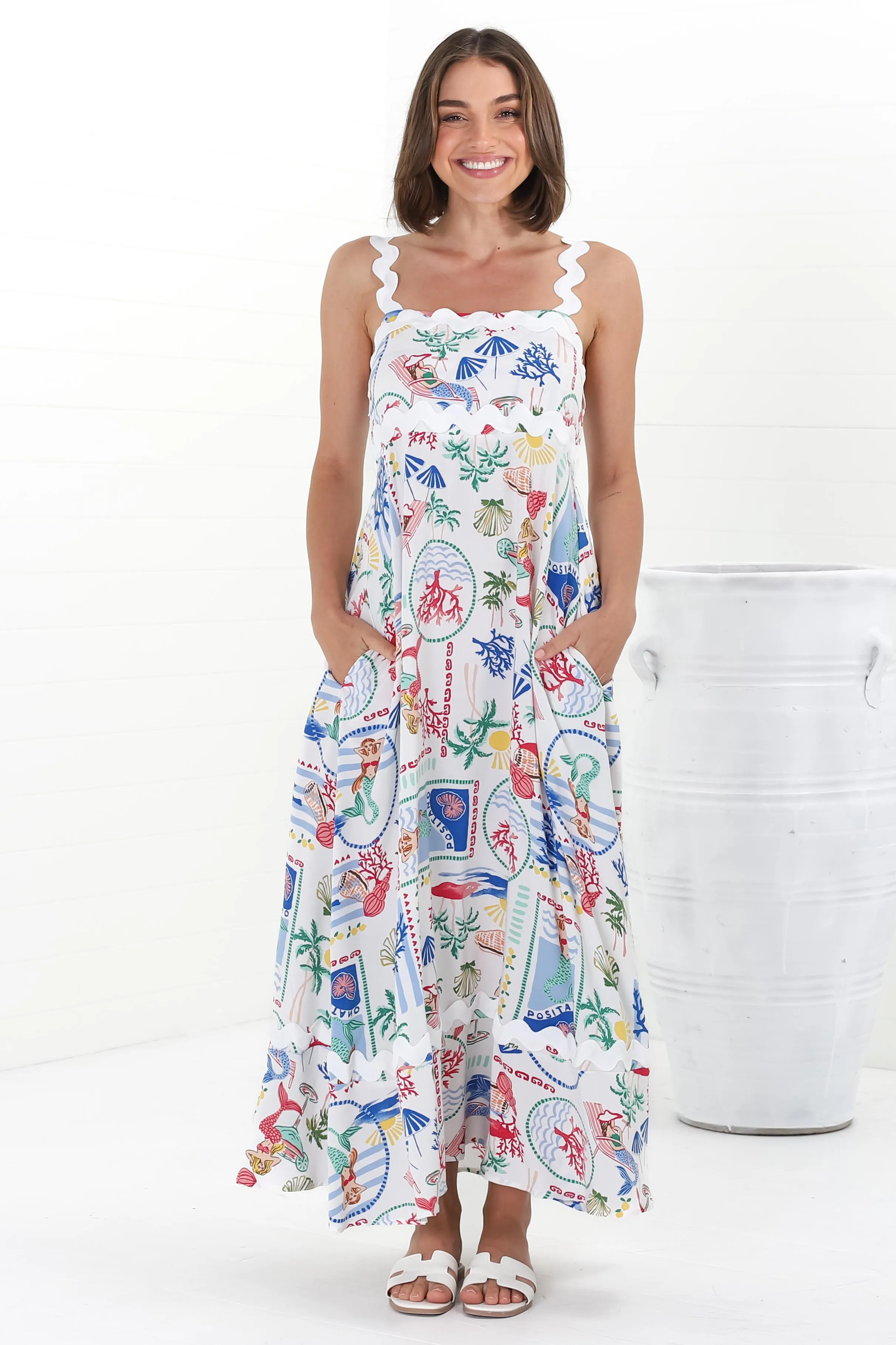 Bailie Maxi Dress - Rick Rack Detailed Sun Dress with Pockets in Positano Print sold by Salty Crush product image thumbnail 3