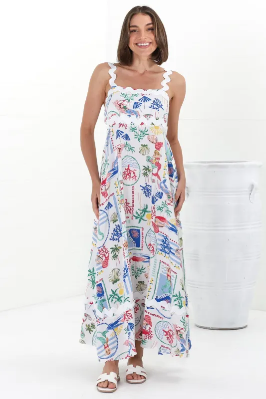 Bailie Maxi Dress - Rick Rack Detailed Sun Dress with Pockets in Positano Print sold by Salty Crush