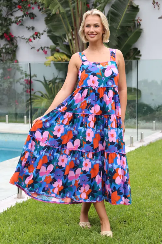Elysia Midi Dress - Scallop Trim Tiered Sun Dress in Florabelle Print sold by Salty Crush