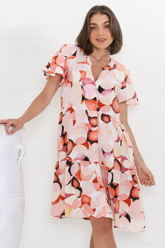 Wilma Mini Dress - Bermuda Collar Button Down Dress with Cap Sleeves in Maine Print Pink sold by Salty Crush