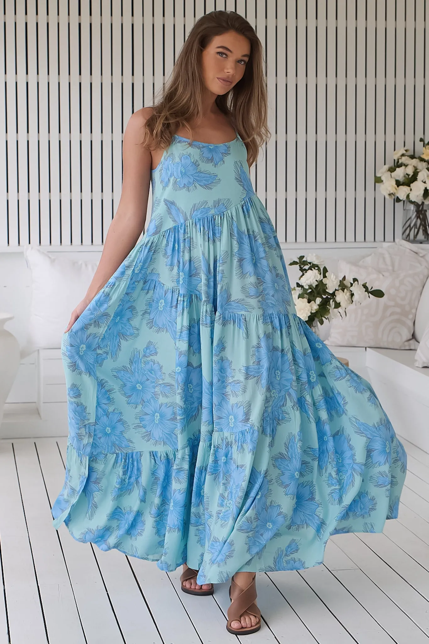 JAASE - Winona Maxi Dress: Spaghetti Strap Tiered Dress in Summer Song Print sold by Salty Crush product image thumbnail 5