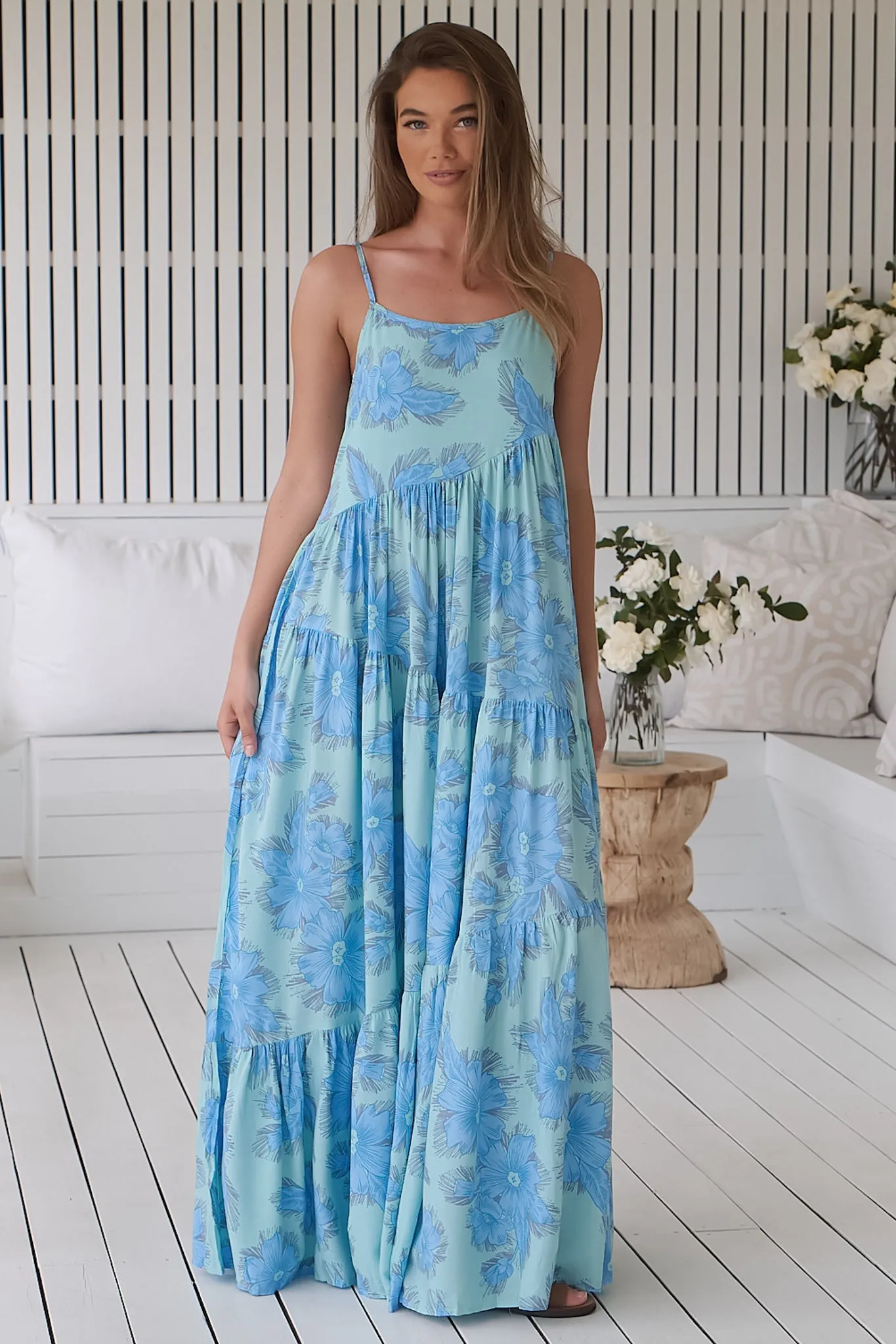JAASE - Winona Maxi Dress: Spaghetti Strap Tiered Dress in Summer Song Print sold by Salty Crush product image thumbnail 4