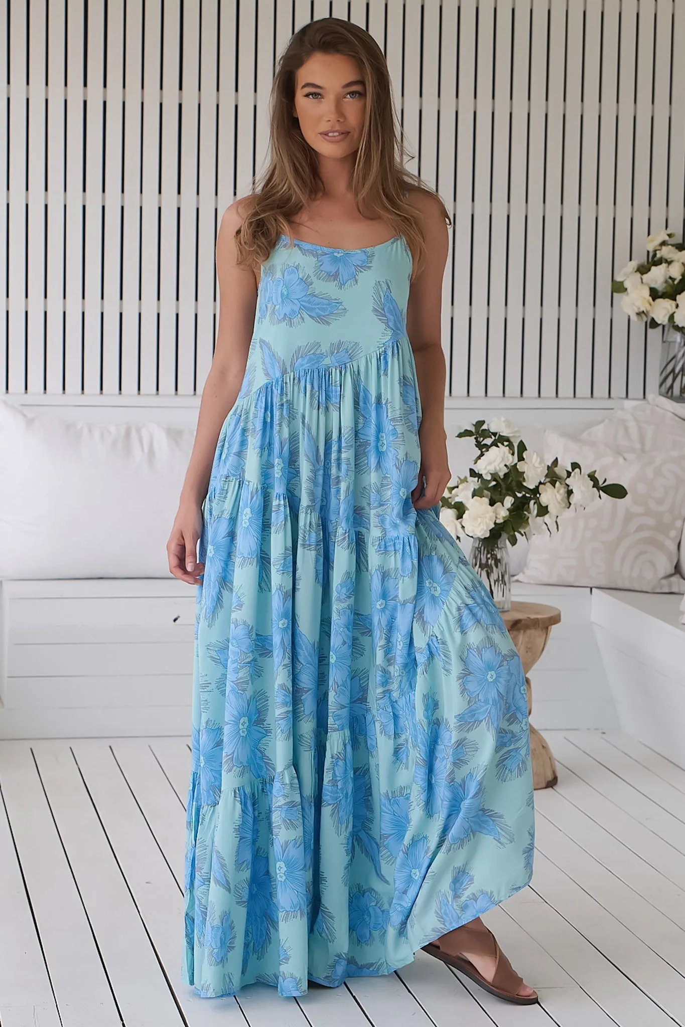 JAASE - Winona Maxi Dress: Spaghetti Strap Tiered Dress in Summer Song Print sold by Salty Crush product image thumbnail 3