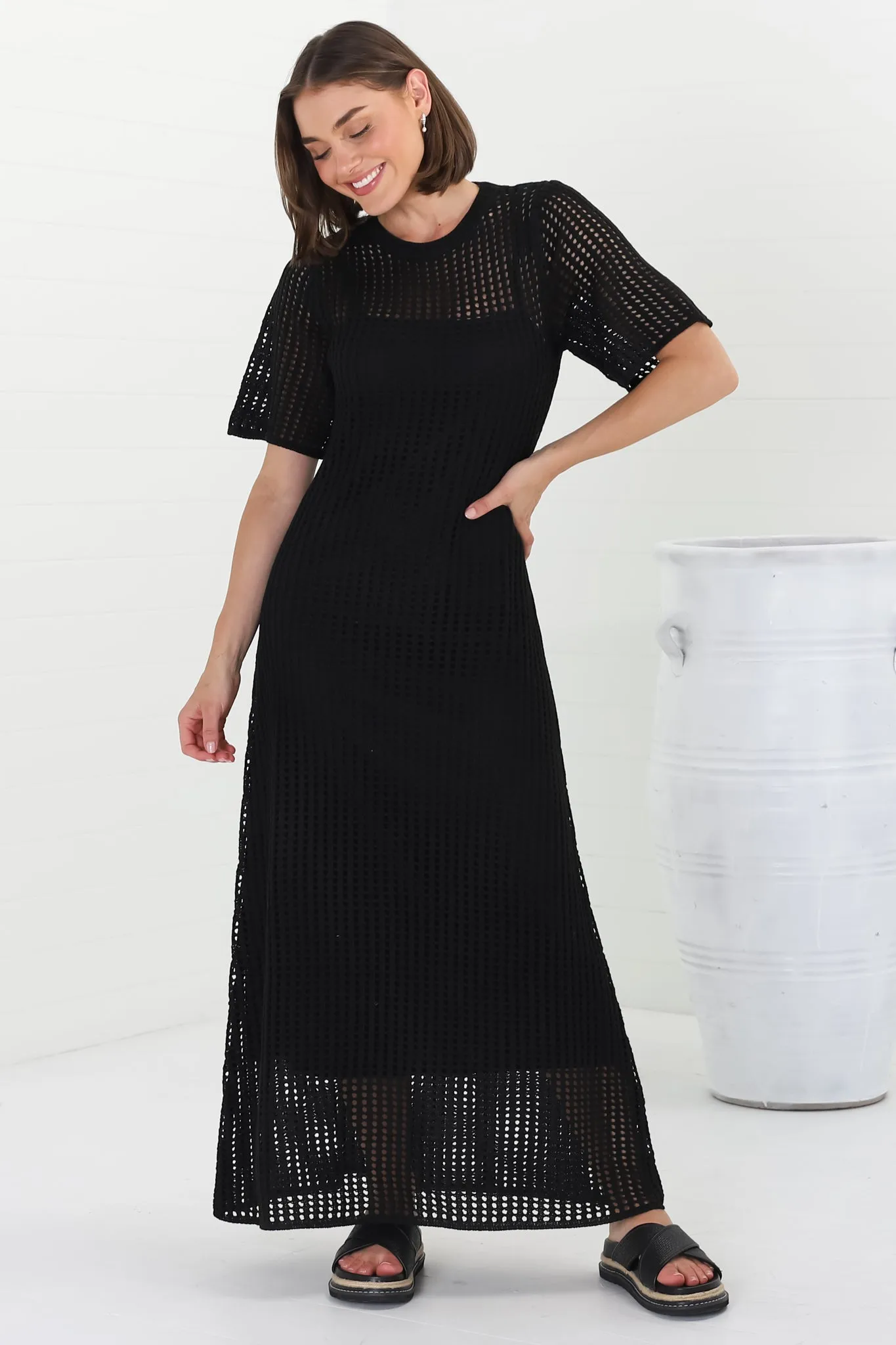 Roberta Maxi Dress - Knit Body Con Dress in Black sold by Salty Crush