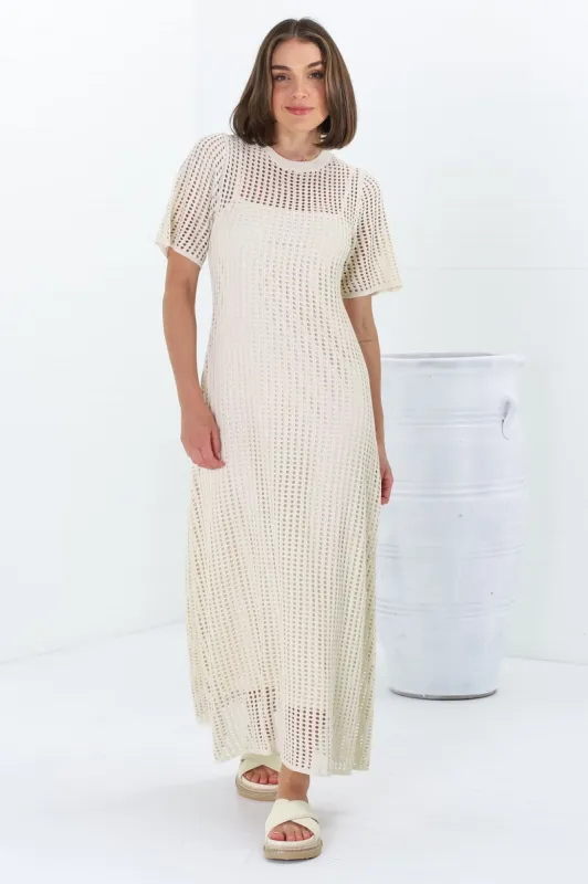 Roberta Maxi Dress - Knit Body Con Dress in Cream sold by Salty Crush