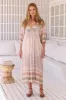 JAASE - Boheme Midi Dress: Piping Defined Bust 3/4 Sleeve Smock Dress in Mist Flower Print sold by Salty Crush