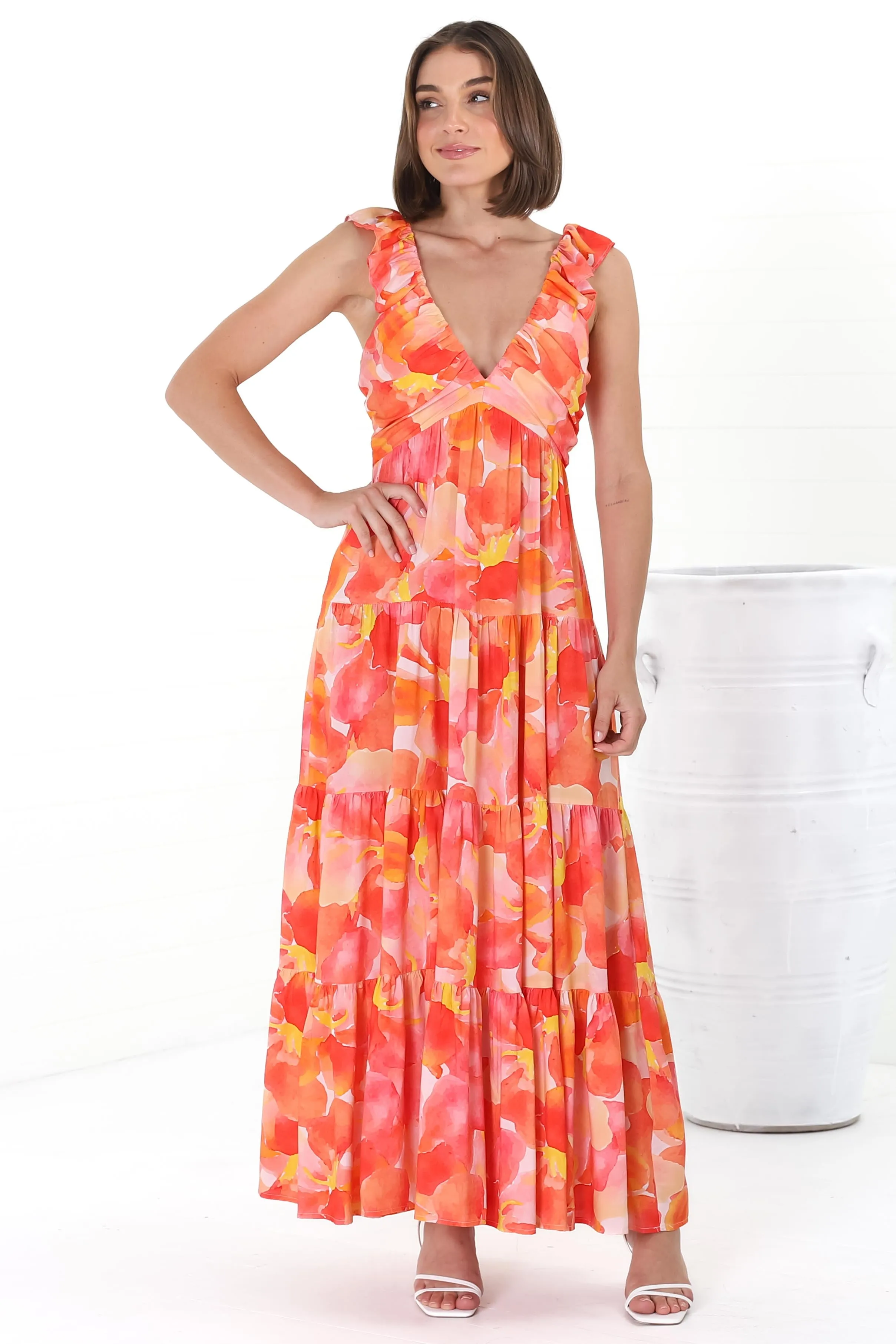Bethany Maxi Dress - Frill Strap Tiered A-Line Dress in Lavie Print sold by Salty Crush product image thumbnail 3