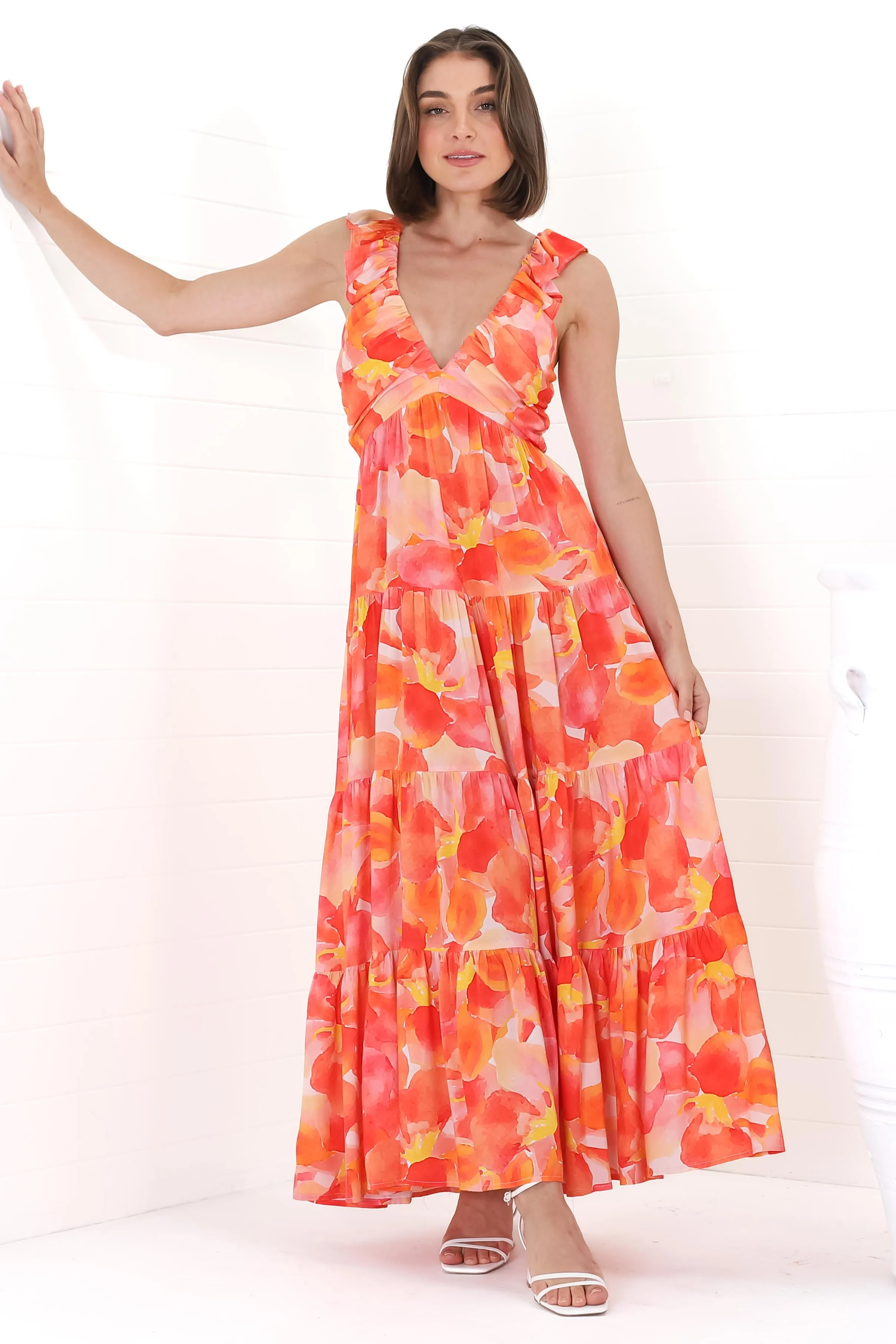 Bethany Maxi Dress - Frill Strap Tiered A-Line Dress in Lavie Print sold by Salty Crush product image thumbnail 2