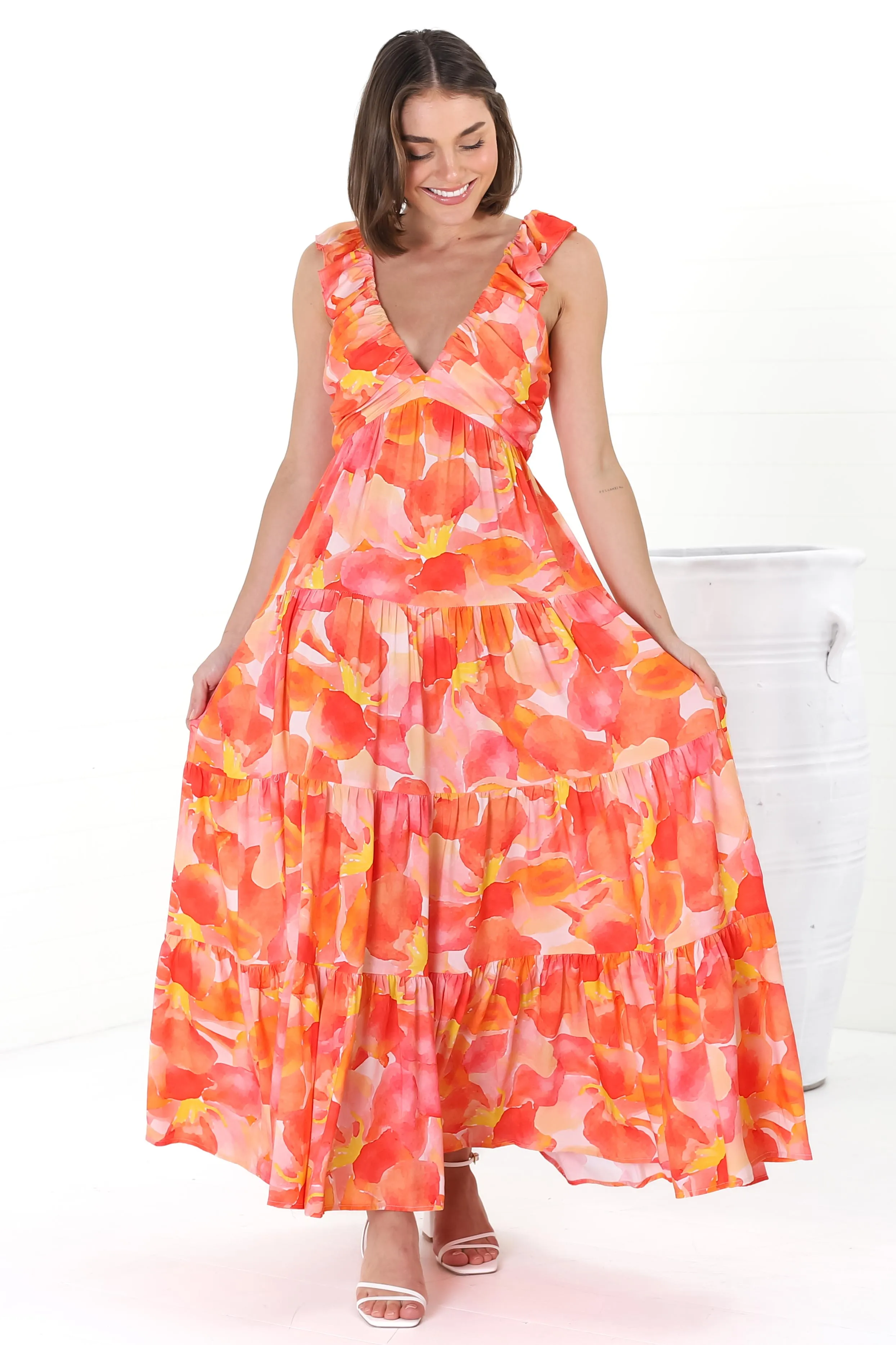 Bethany Maxi Dress - Frill Strap Tiered A-Line Dress in Lavie Print sold by Salty Crush product image thumbnail 4