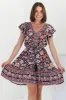 Kailin Mini Dress - Cap Sleeve A Line Dress in Anissa Print Black sold by Salty Crush