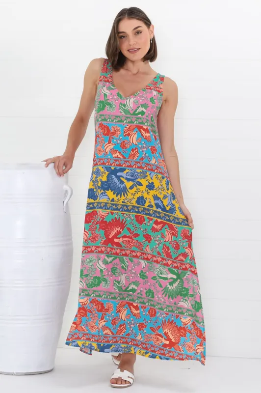 Billie Maxi Dress - V Neck Pull Over Sun Dress with Side Splits in Codelle Print sold by Salty Crush