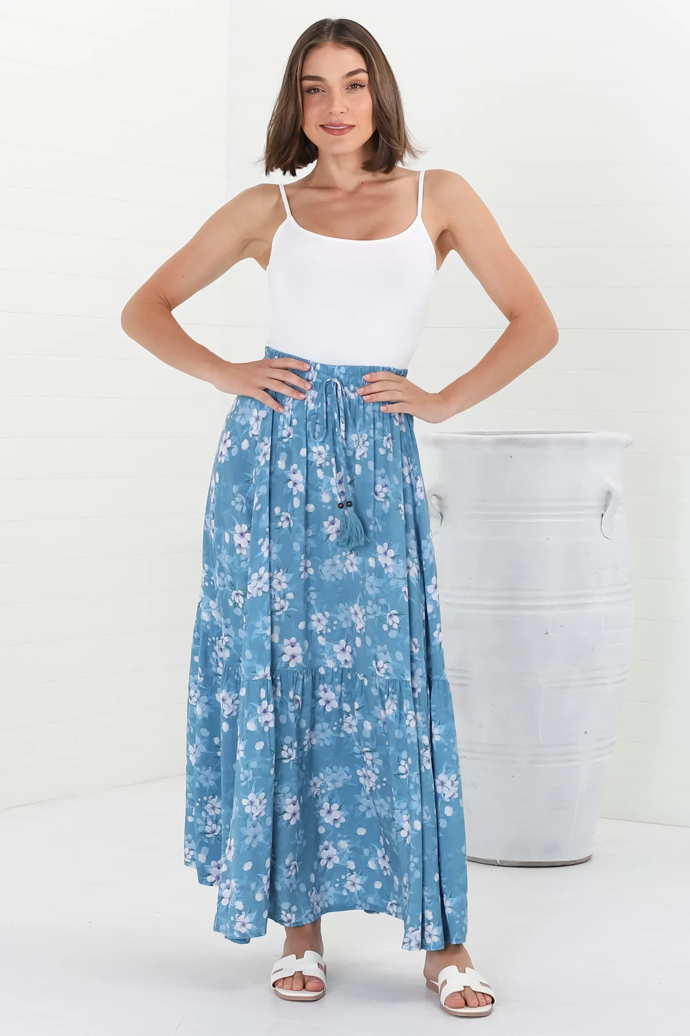 Hellen Maxi Skirt - High Waisted Skirt with Front Splits in Ishaka Print Blue sold by Salty Crush product image thumbnail 5