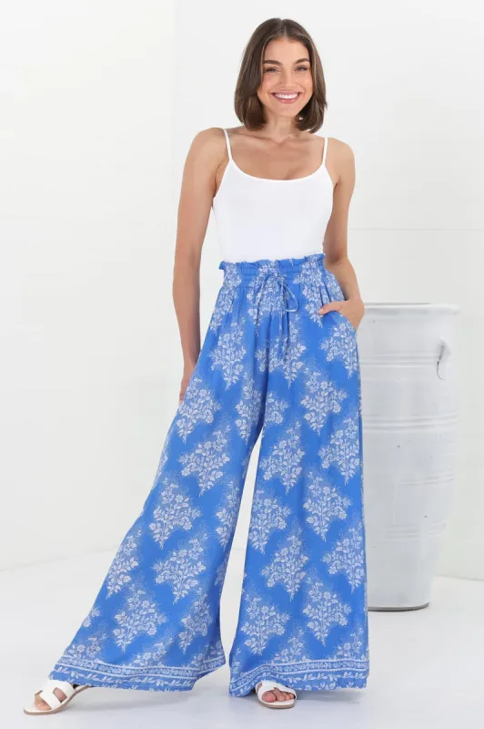 Charli Pants -  Paper Bag High Waisted Wide Leg Pants in Bridgette Print sold by Salty Crush