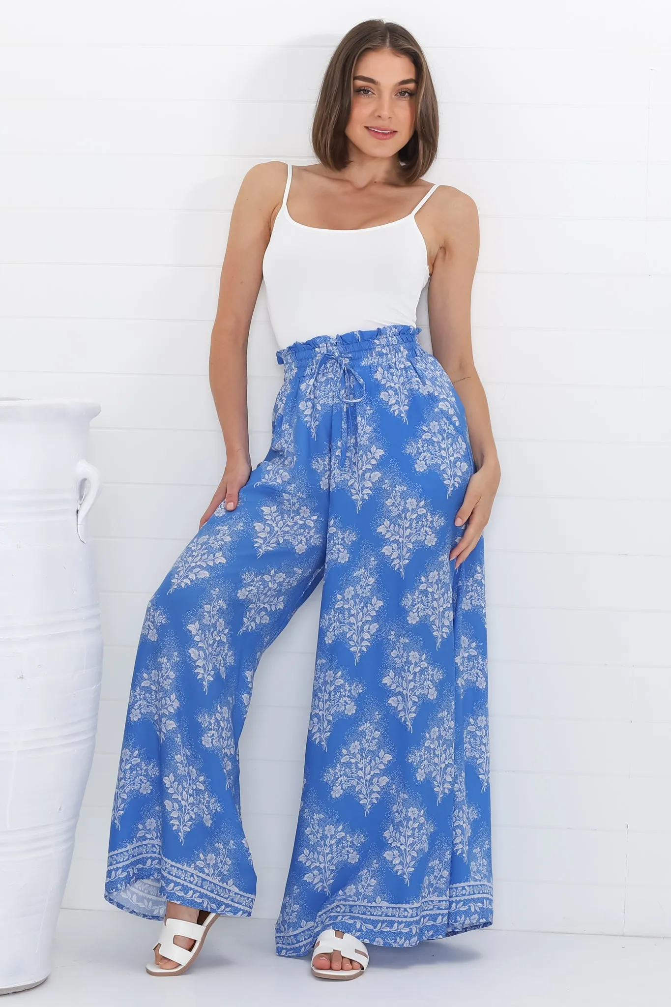 Charli Pants - Paper Bag High Waisted Wide Leg Pants in Bridgette Print sold by Salty Crush product image thumbnail 2