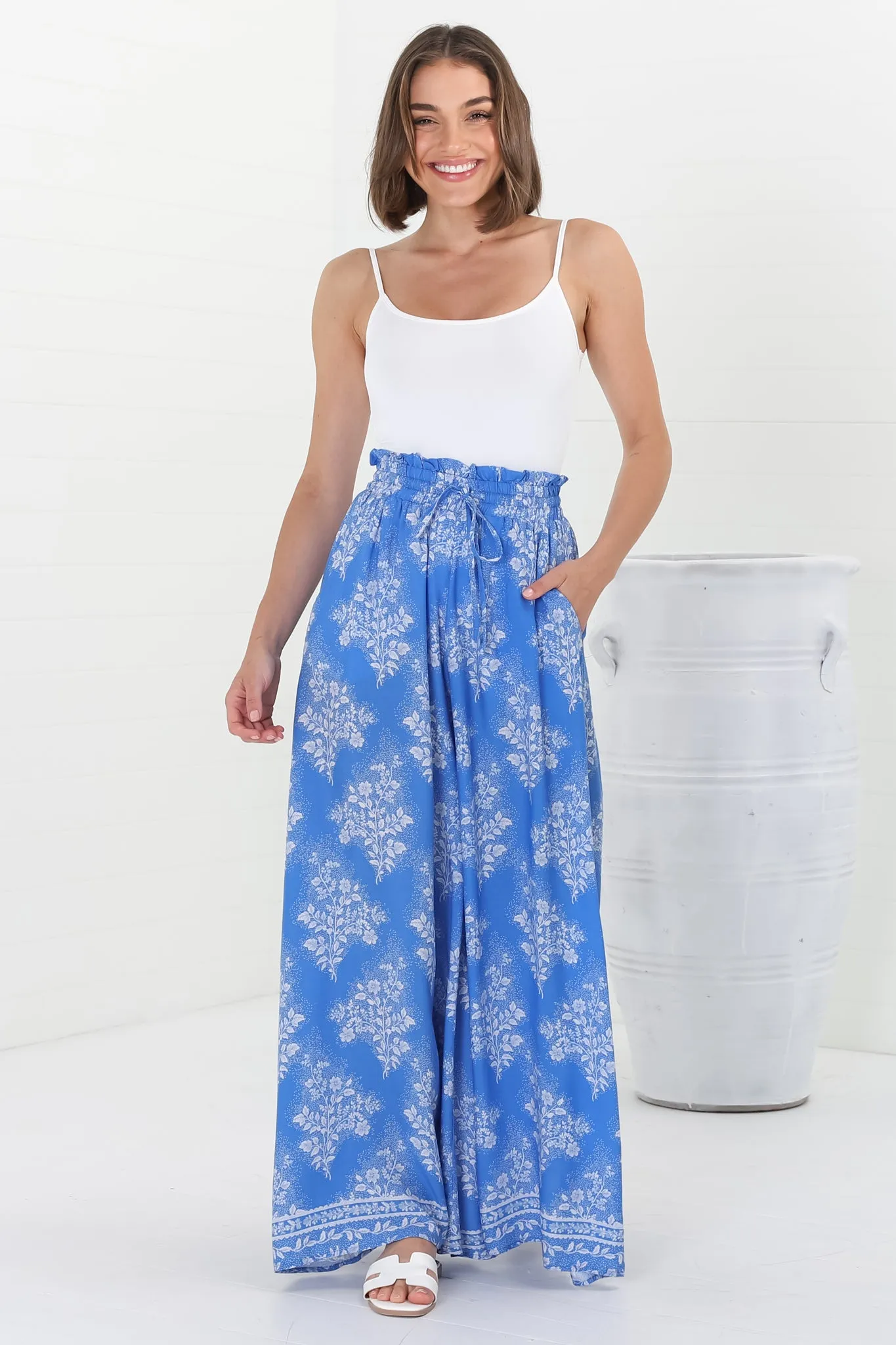 Charli Pants - Paper Bag High Waisted Wide Leg Pants in Bridgette Print sold by Salty Crush product image thumbnail 3