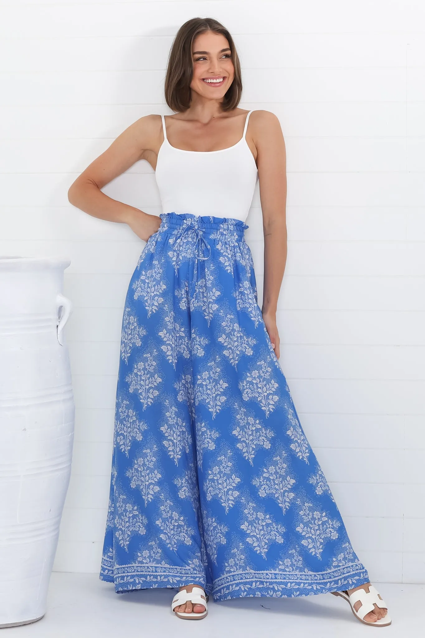 Charli Pants - Paper Bag High Waisted Wide Leg Pants in Bridgette Print sold by Salty Crush product image thumbnail 4