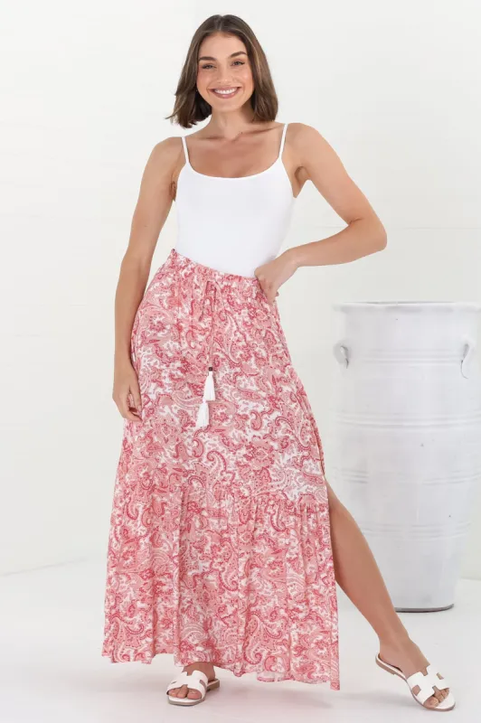 Hellen Maxi Skirt - High Waisted Skirt with Front Splits in Henrietta Print Pink sold by Salty Crush