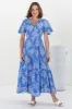 Libby Maxi Dress - Flutter Cap Sleeve Button Waist Detailed A Line Dress in Bridgette Print sold by Salty Crush