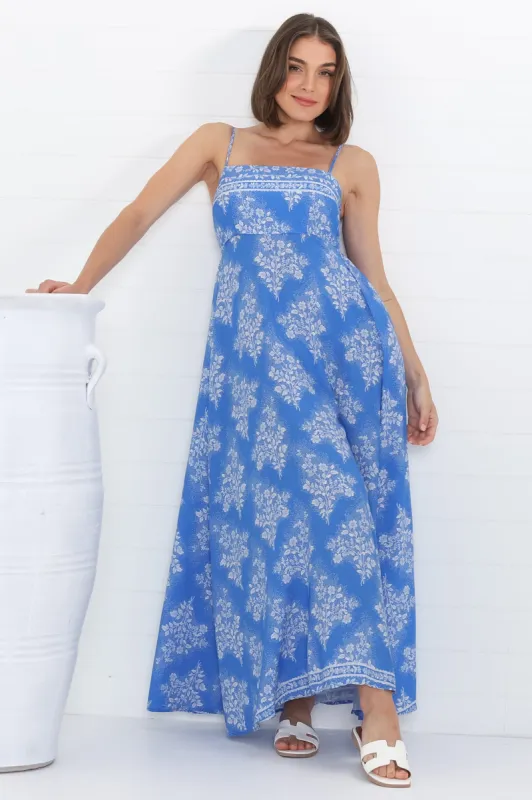 Bonita Maxi Dress: Spaghetti Strap Sun Dress in Bridgette Print sold by Salty Crush