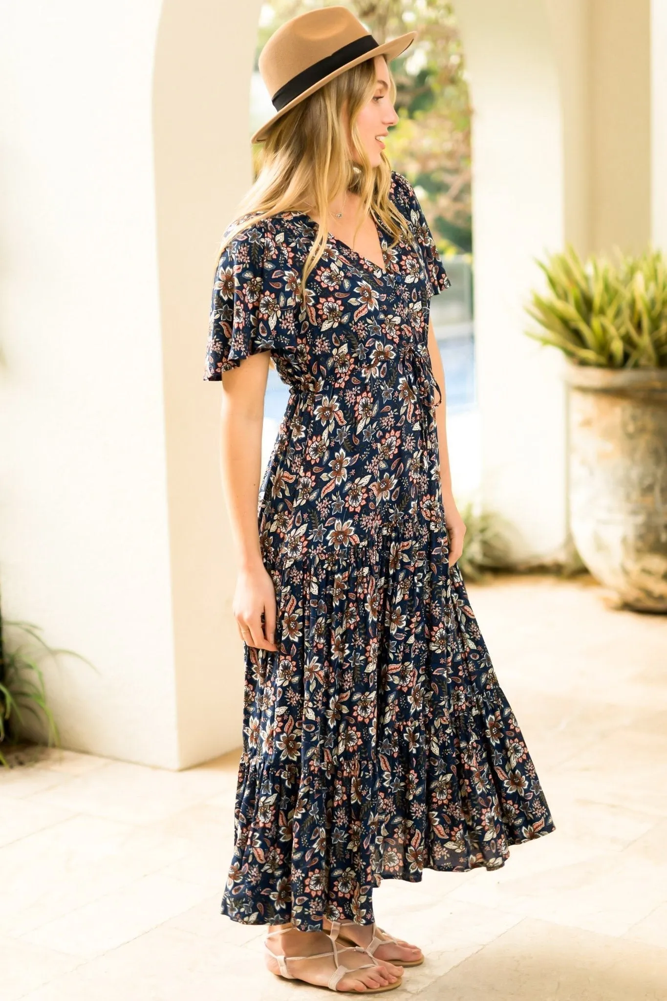 Adhira Maxi Dress - Buttoned Bodice A Line Dress With Flute Sleeves In Marla Print Navy sold by Salty Crush product image thumbnail 5