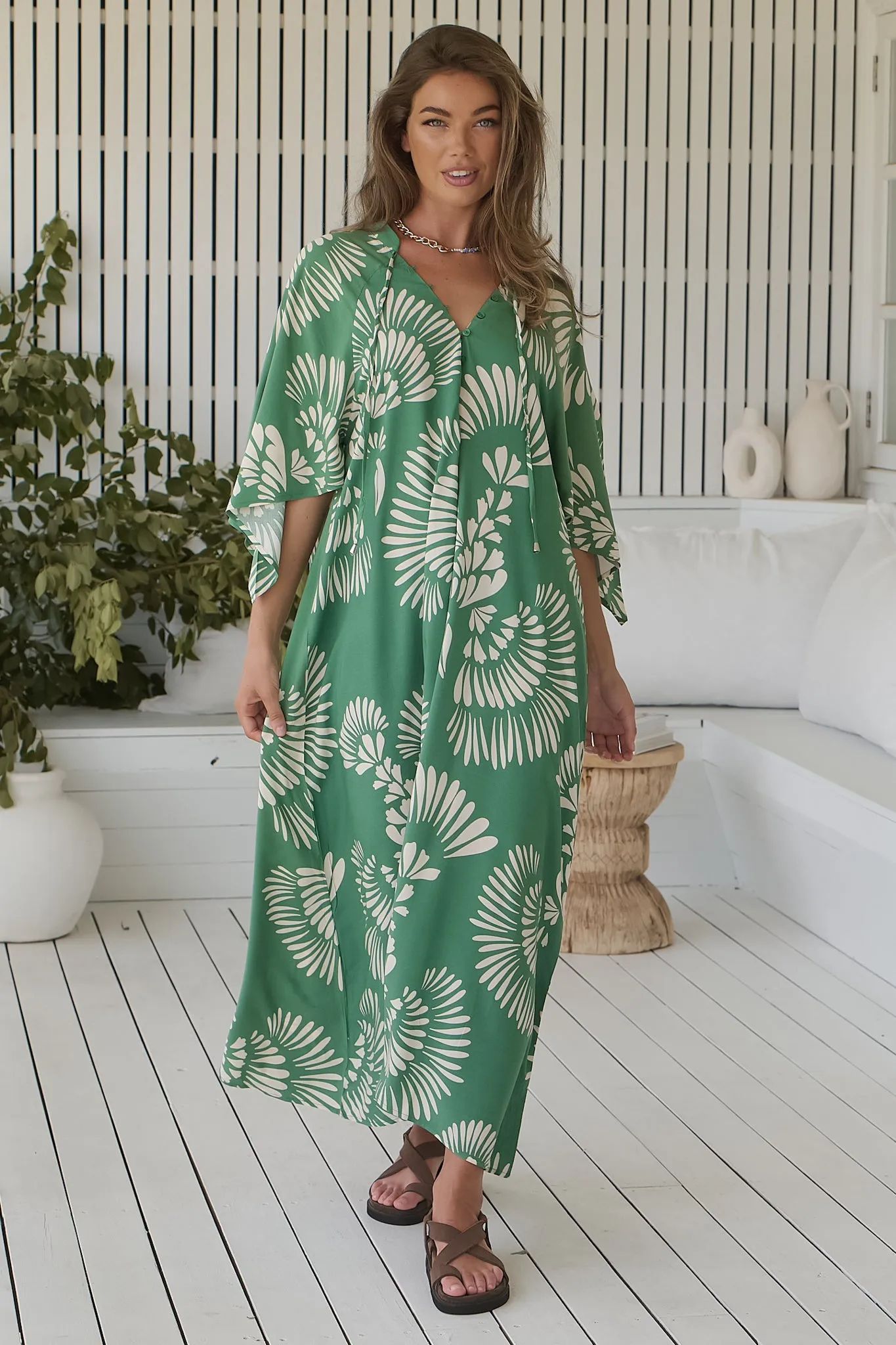 JAASE - Bree Maxi Dress: Handkerchief Sleeve Shift Dress in Canary Island Print sold by Salty Crush