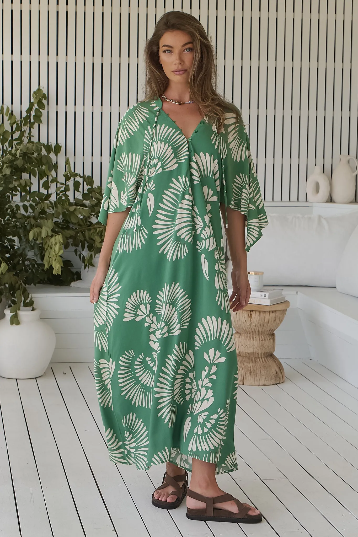 JAASE - Bree Maxi Dress: Handkerchief Sleeve Shift Dress in Canary Island Print sold by Salty Crush product image thumbnail 4