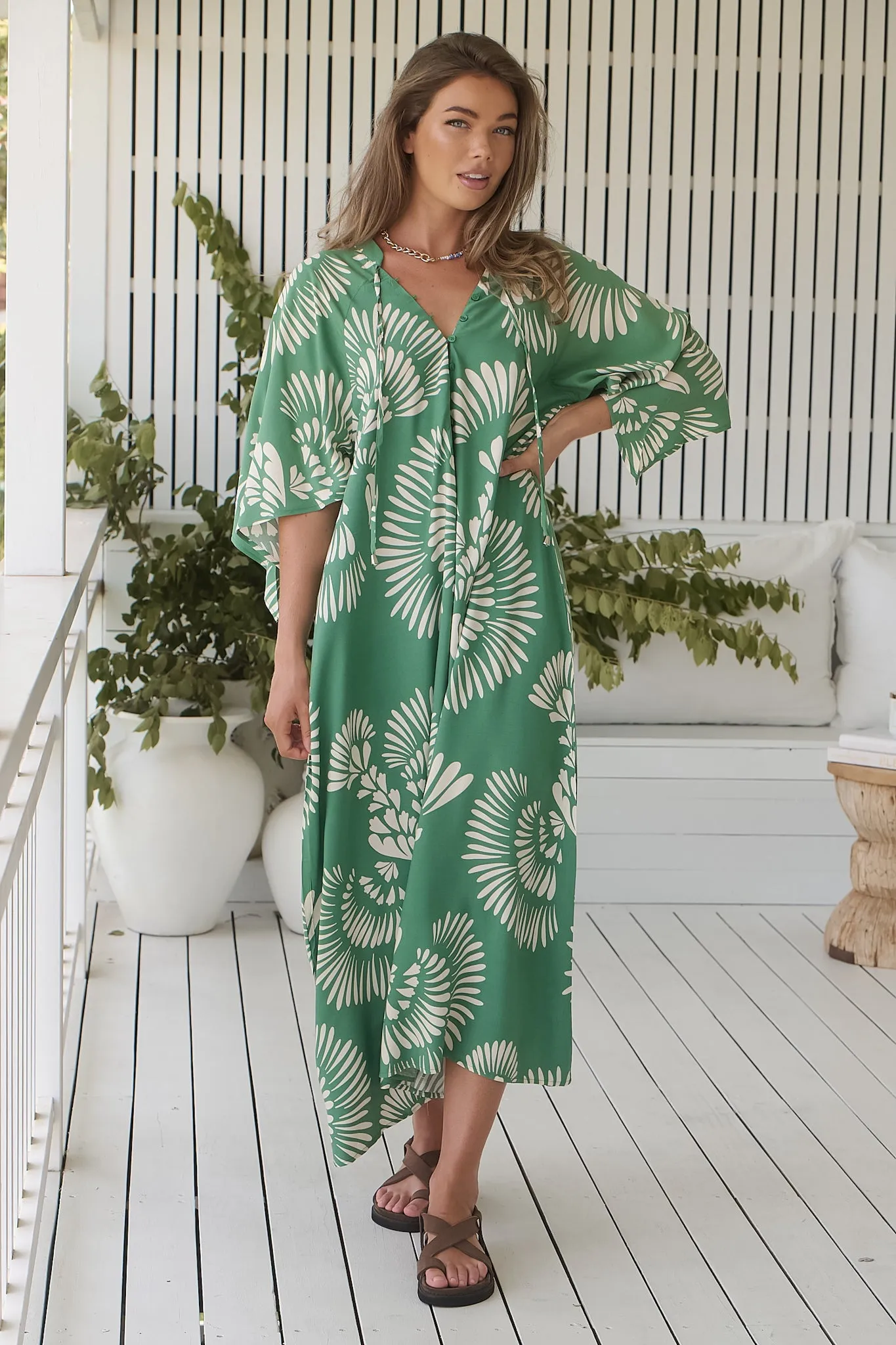 JAASE - Bree Maxi Dress: Handkerchief Sleeve Shift Dress in Canary Island Print sold by Salty Crush product image thumbnail 3