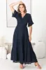 Peony Maxi Dress - Lace Detailed A Line Dress with Flute Sleeves in Navy sold by Salty Crush