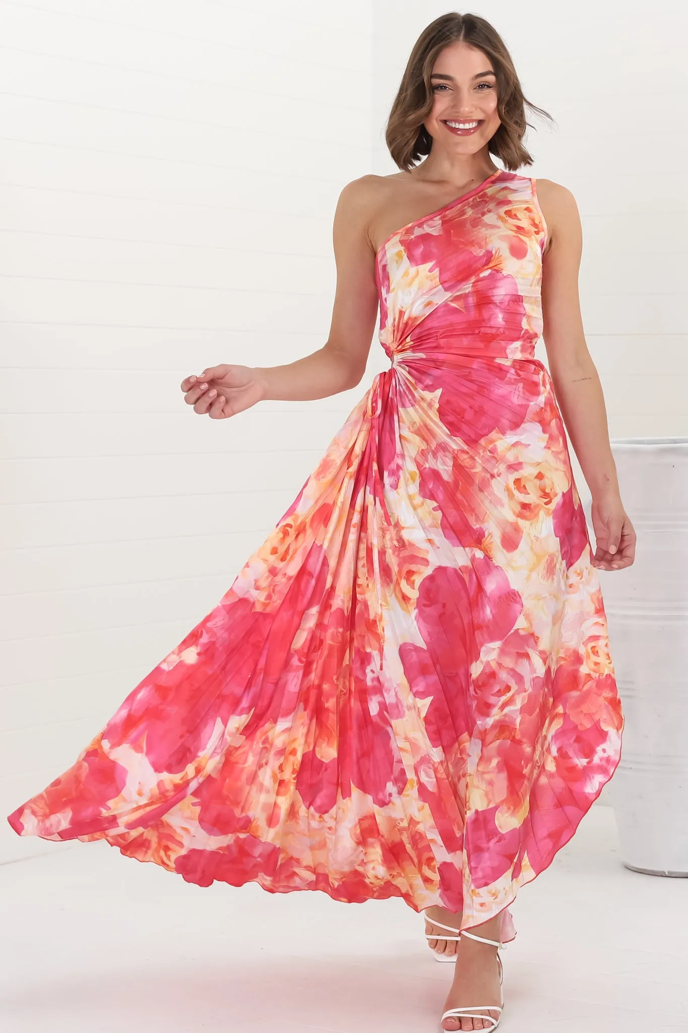 Kaia Maxi Dress - One Shoulder Dress with Side Cut Out in Cressida Print Pink sold by Salty Crush product image thumbnail 4