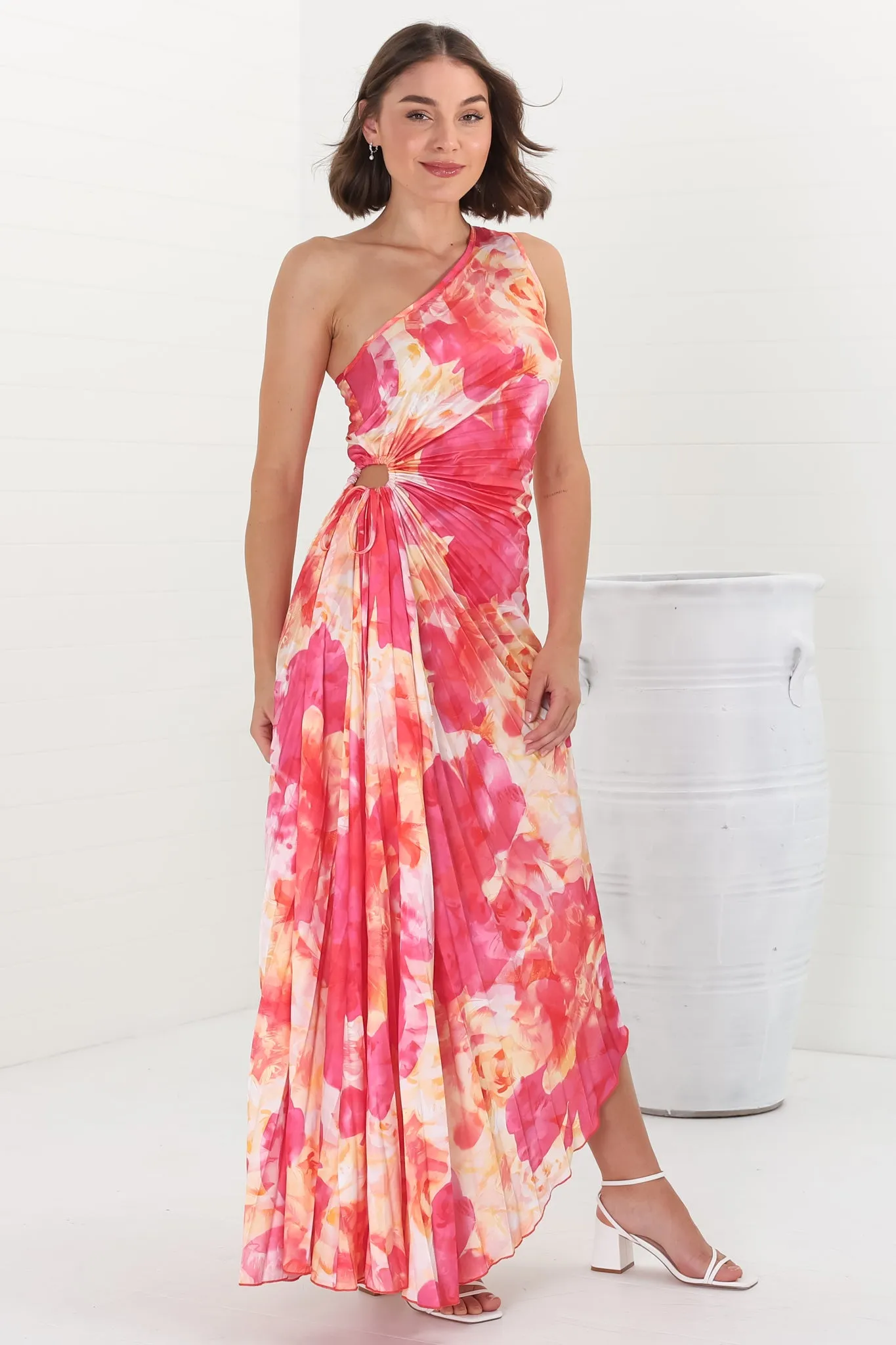 Kaia Maxi Dress - One Shoulder Dress with Side Cut Out in Cressida Print Pink sold by Salty Crush product image thumbnail 5