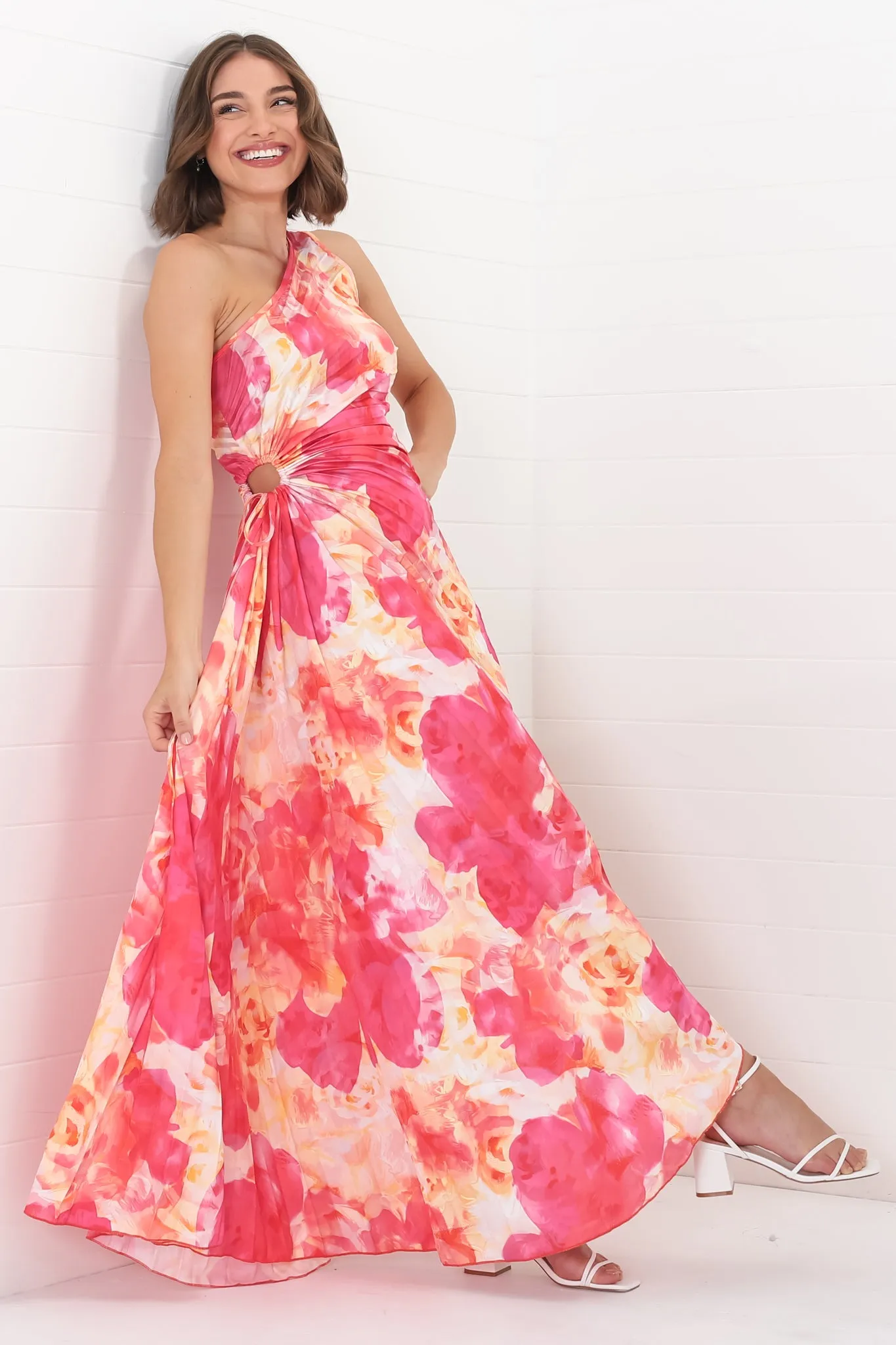 Kaia Maxi Dress - One Shoulder Dress with Side Cut Out in Cressida Print Pink sold by Salty Crush product image thumbnail 2