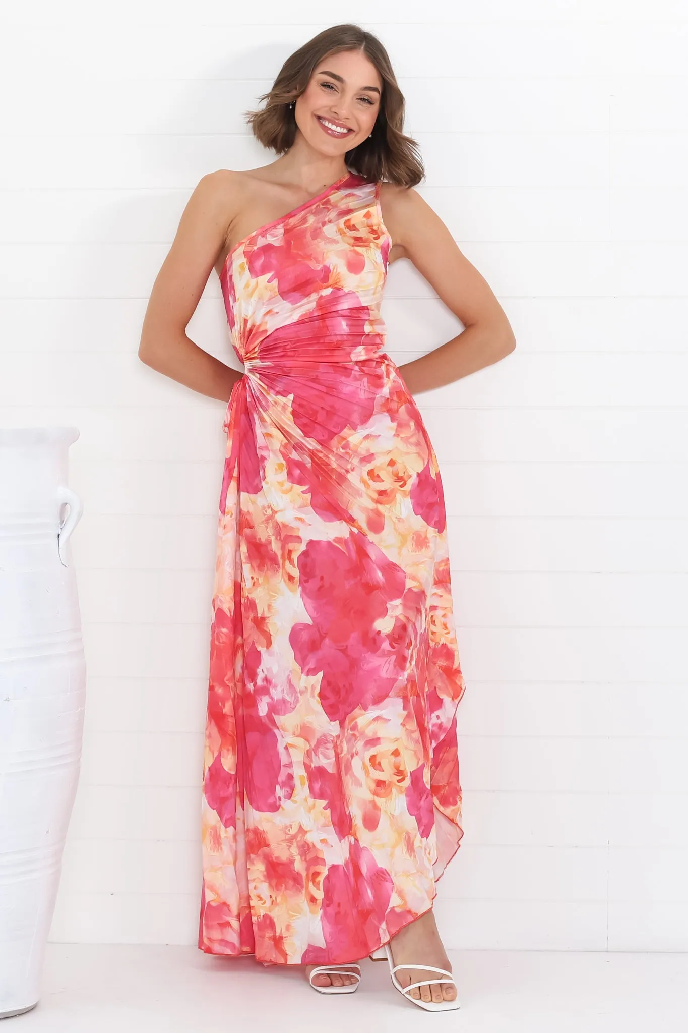 Kaia Maxi Dress - One Shoulder Dress with Side Cut Out in Cressida Print Pink sold by Salty Crush product image thumbnail 3