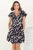 Aurelia Mini Dress - Button-Down Flutter Sleeve Dress in Kiera Print Navy sold by Salty Crush