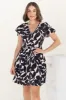 Aurelia Mini Dress - Button-Down Flutter Sleeve Dress in Kiera Print Navy sold by Salty Crush