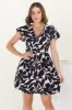 Aurelia Mini Dress - Button-Down Flutter Sleeve Dress in Kiera Print Navy sold by Salty Crush