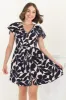 Aurelia Mini Dress - Button-Down Flutter Sleeve Dress in Kiera Print Navy sold by Salty Crush