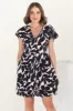 Aurelia Mini Dress - Button-Down Flutter Sleeve Dress in Kiera Print Navy sold by Salty Crush