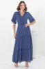 Peony Maxi Dress - Lace Detailed A Line Dress with Flute Sleeves in Blue sold by Salty Crush