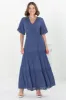 Peony Maxi Dress - Lace Detailed A Line Dress with Flute Sleeves in Blue sold by Salty Crush