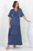 Peony Maxi Dress - Lace Detailed A Line Dress with Flute Sleeves in Blue sold by Salty Crush