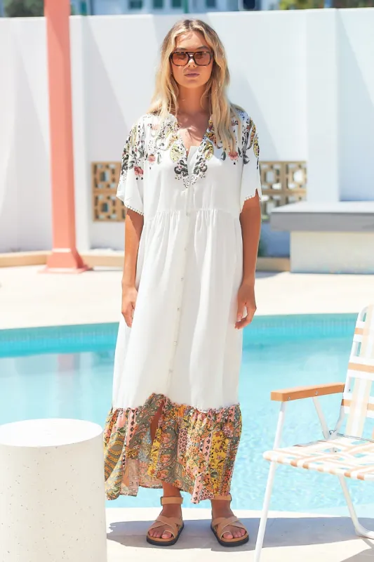 JAASE - Valencia Maxi Dress: Frill Collar Button Down Smock Dress in Paris Print sold by Salty Crush