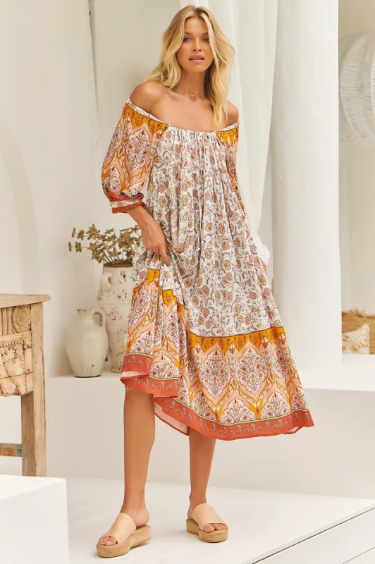 Blossom Maxi Dress - Scoop Neck On or Off Shoulder Smock Dress in Quincy Print sold by Salty Crush