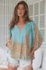 Rue Top - V Neck Smock Top with Crochet Trim in Arabian Nights Print sold by Salty Crush
