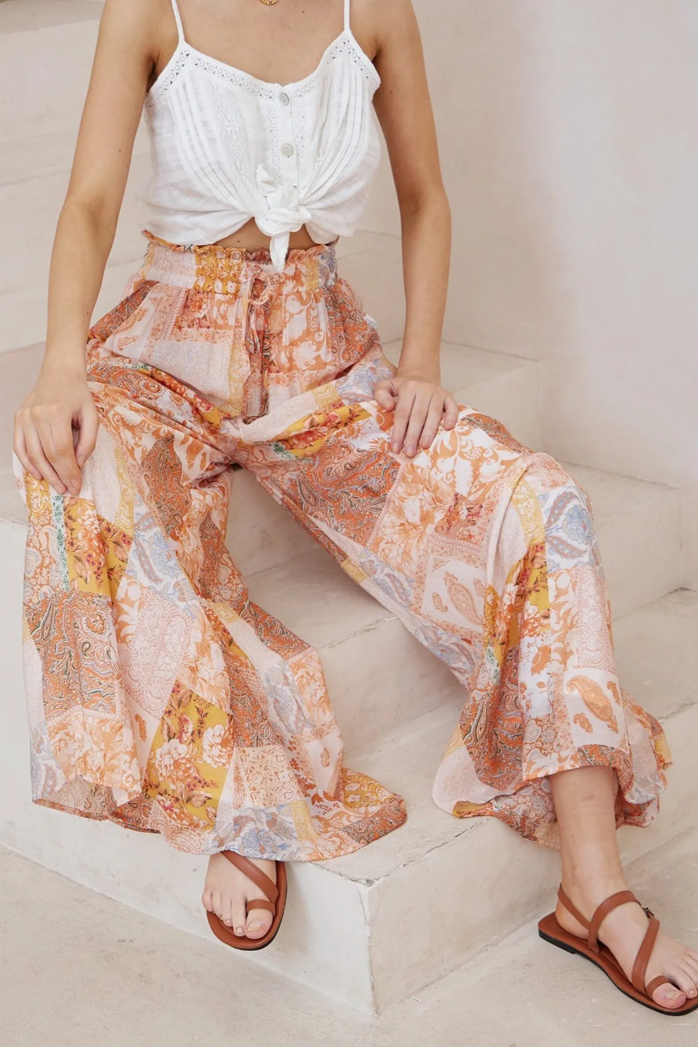 Charli Pants - Paper Bag High Waisted Wide Leg Pants in Indie Print sold by Salty Crush product image thumbnail 2