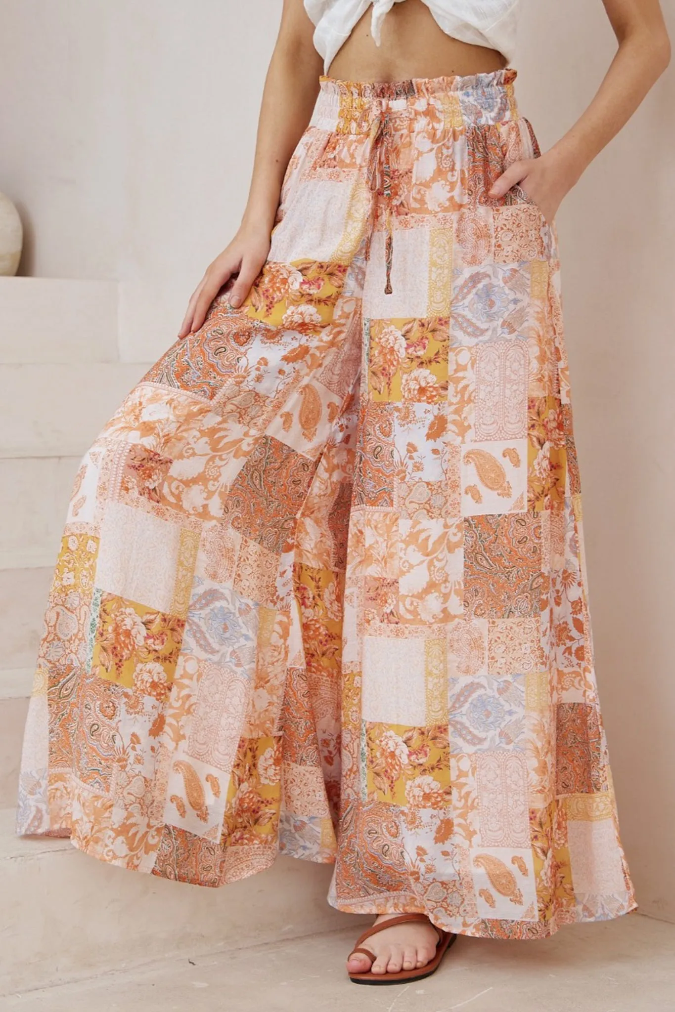 Charli Pants - Paper Bag High Waisted Wide Leg Pants in Indie Print sold by Salty Crush product image thumbnail 3