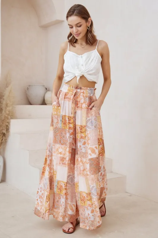 Charli Pants -  Paper Bag High Waisted Wide Leg Pants in Indie Print sold by Salty Crush