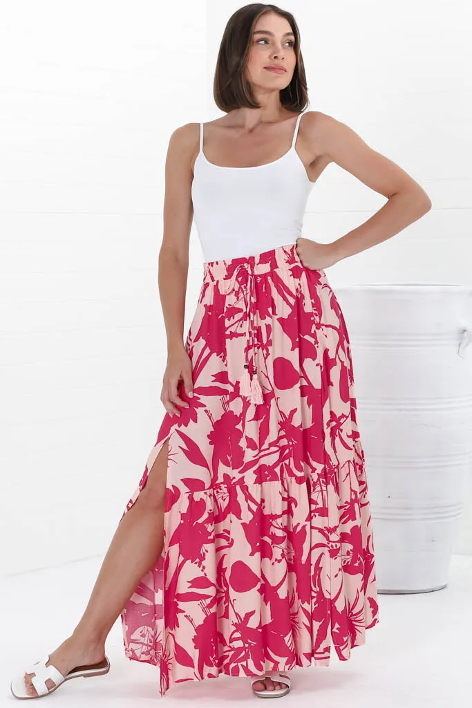 Hellen Maxi Skirt - High Waisted Skirt with Front Splits in Patty Print Pink sold by Salty Crush
