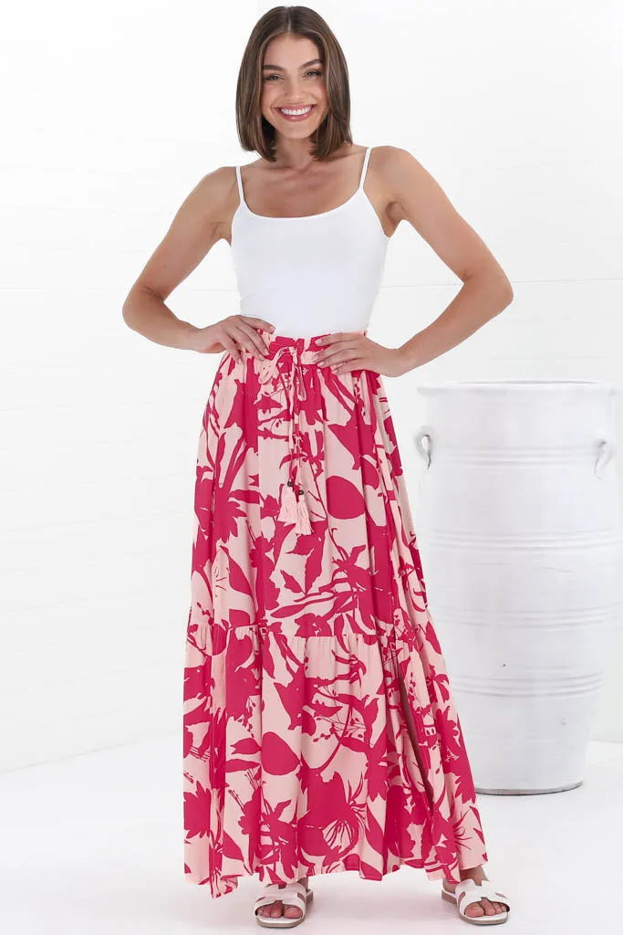 Hellen Maxi Skirt - High Waisted Skirt with Front Splits in Patty Print Pink sold by Salty Crush product image thumbnail 4