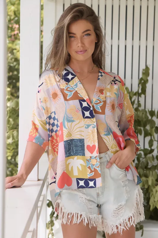 JAASE - Samara Shirt: Oversized Button Down Top in Daisy Days Print sold by Salty Crush