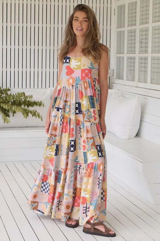 JAASE - Winona Maxi Dress: Spaghetti Strap Tiered Dress in Daisy Days Print sold by Salty Crush